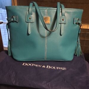 Dooney & Bourke Teal Leather Tote with Tassel Details
